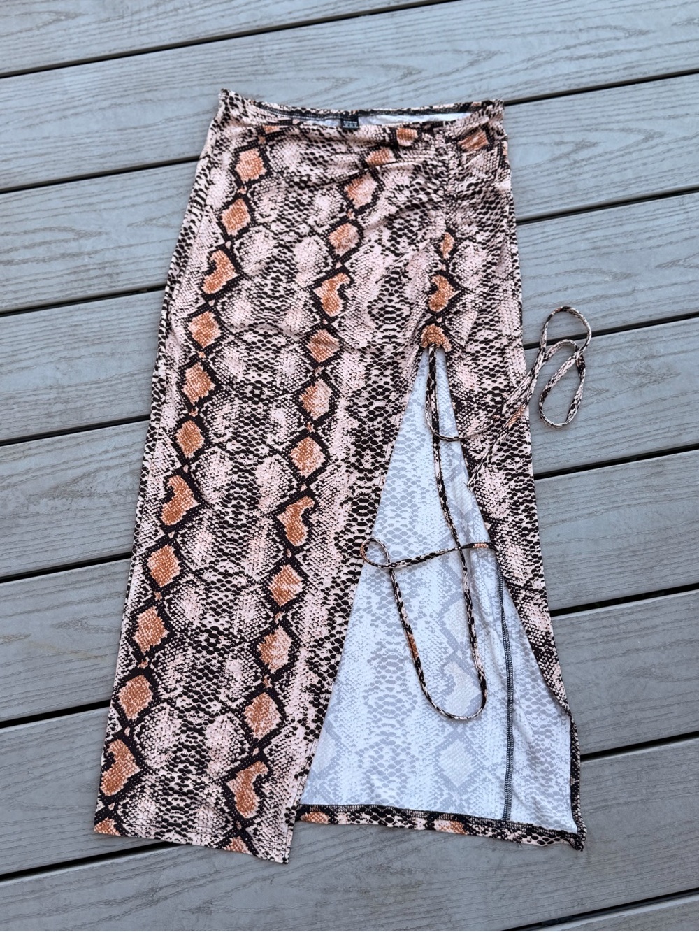 SHEIN Snakeskin High Slit Drawstring Midi Skirt - Size M